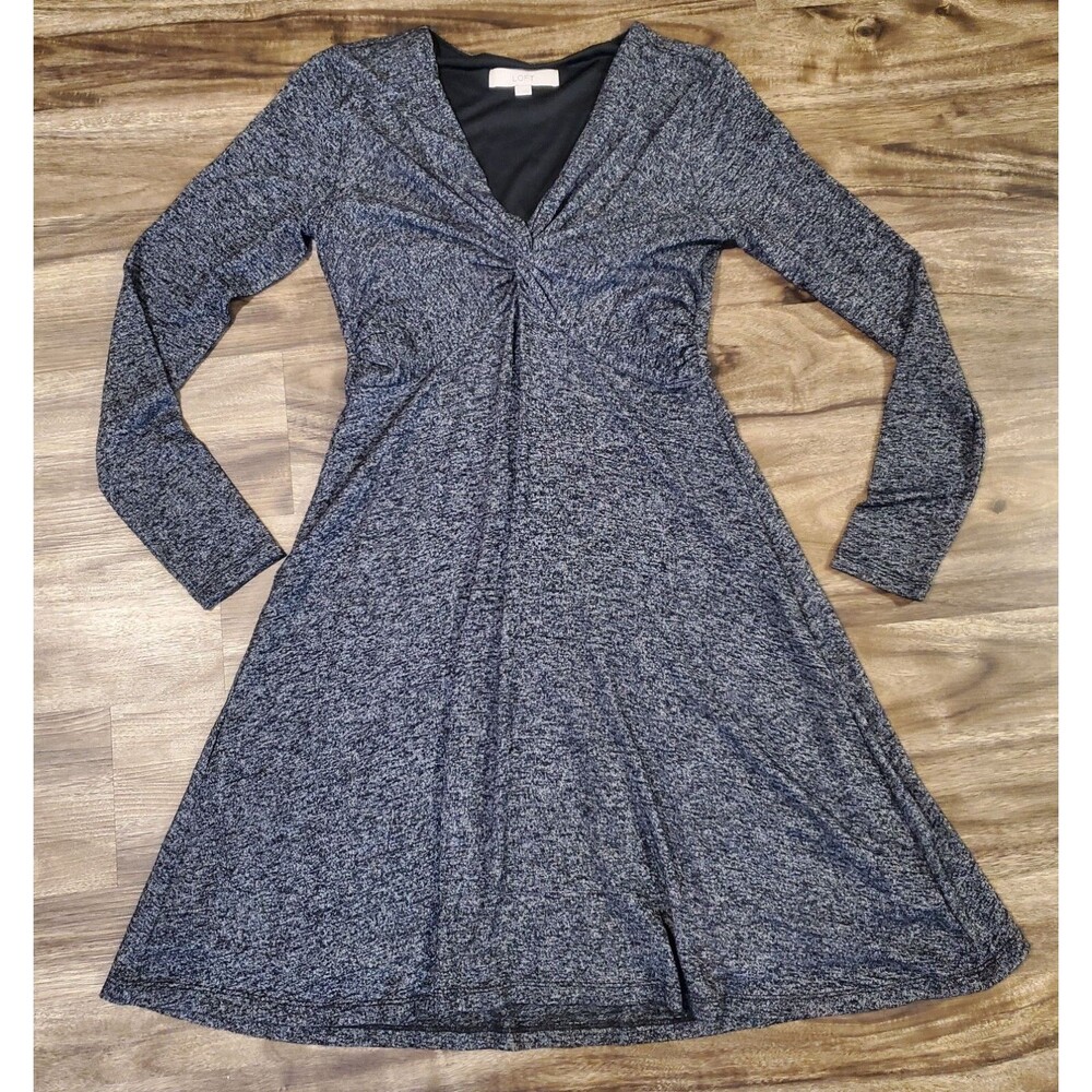 Loft Women's Size Small Soft Flowy V-Neck Long Sleeve Dress Heathered Gray Lined
